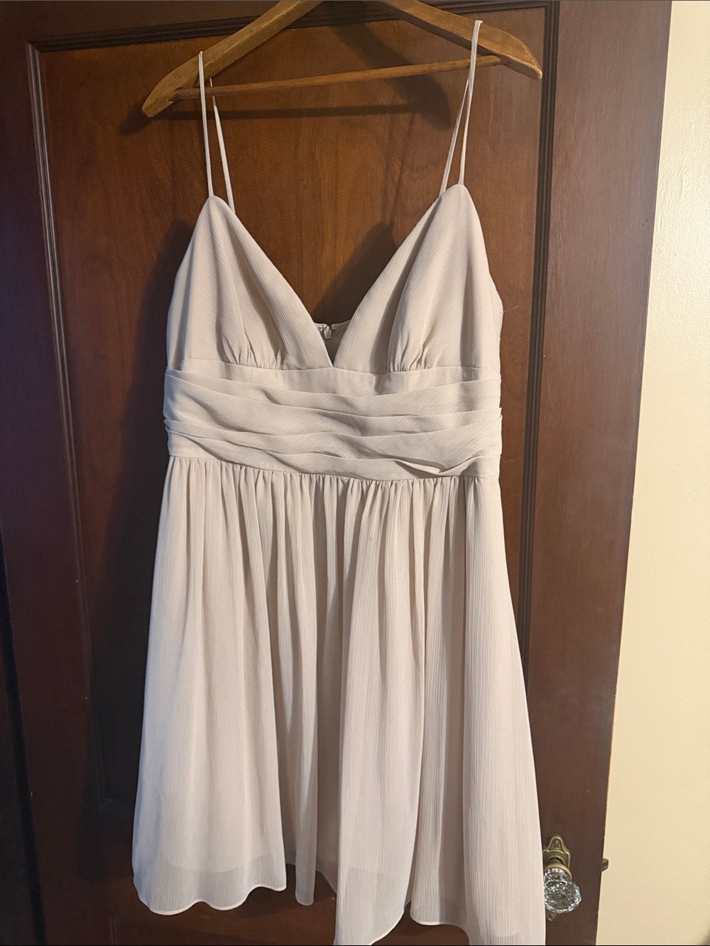 David's Bridal Ivory Spaghetti-Strap V-Neck Mini Dress